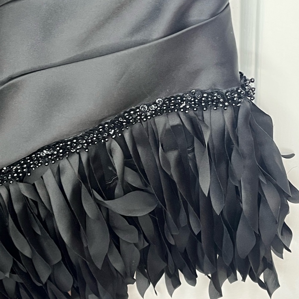 Js Collections Strapless Black Fringe Beaded Ruch… - image 3